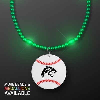 Green LED Bead Necklace with Baseball Medallion - PRINTED