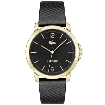 Lacoste™ Gentlemen's Ottawa Gold Ip Case Watch w/Black Leather Strap