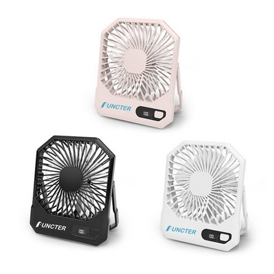 Desk Fan Battery Operated Portable USB Rechargeable Personal Fan w/ Power Display