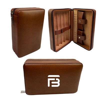 Portable Cigar Box Humidor Travel Leather Case Set