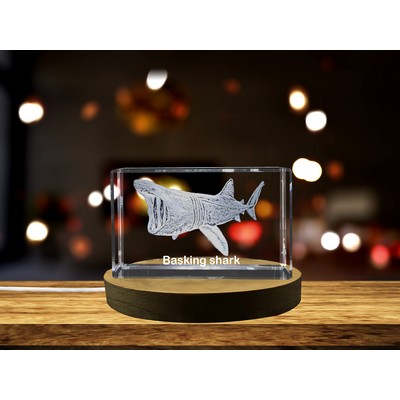 Basking Shark 3D Crystal Recognition Trophy Award w/LED Base Light - Handmade Ocean Decor