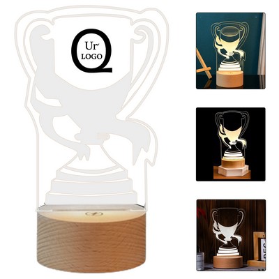 9" High Led Light Acrylic Award With Wooden Base
