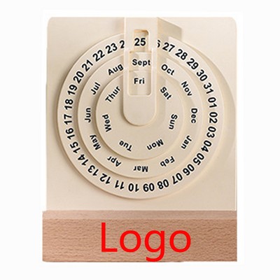 Wooden Perpetual Calendar With Disc Display For Desk