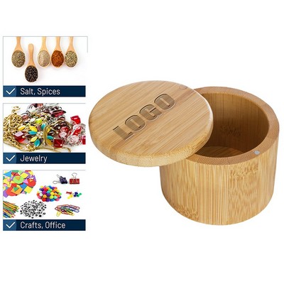 6oz Eco Friendly Bamboo Wood Salt Cellar Storage Box w/Magnetic Swivel Lid