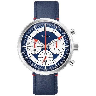 Bulova Watches Men's Archive Series Chronograph C Blue Leather Strap Watch