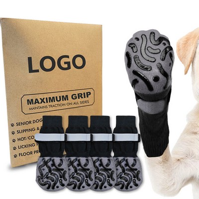 New geometric large dog pet socks with reflective strips waterproof socks breathable non-slip