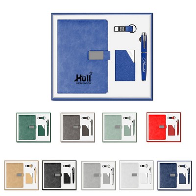 4-Piece Office Gift Set: Metal Signature Pen, Keychain, Leatherette Notebook & Business Card Case