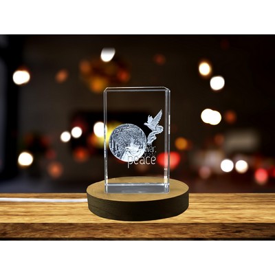 Not War, Yes to Peace 3D Engraved Crystal Trophy Award With LED Base - Inspirational Gift