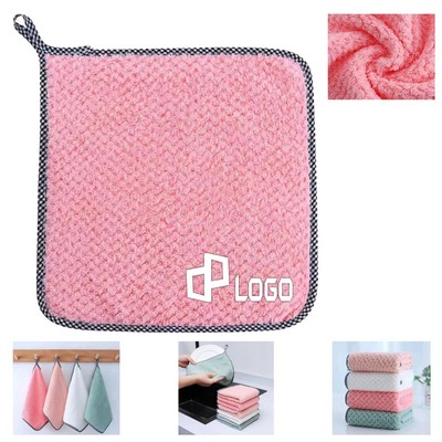 9.8 X 9.8" Pineapple Check Coral Velvet Kitchen Towel