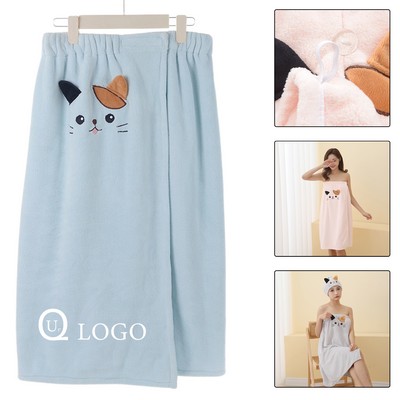 Coral Fleece Cute Cat Wearable Bath Towel