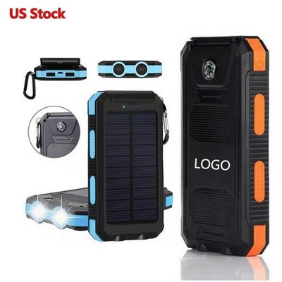 Waterproof Mobile Charger Compass Solar Power Bank 10000mah