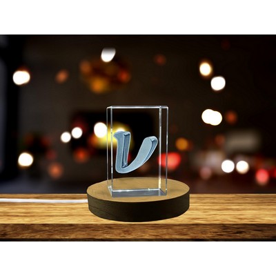Nu Greek Alphabet Letter 3D Engraved Crystal Trophy Award w/LED Base Light