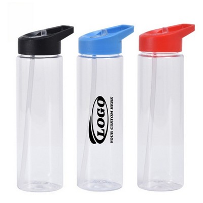 Portable 24 OZ Clear Sport Water Bottle with Flip-Top Straw