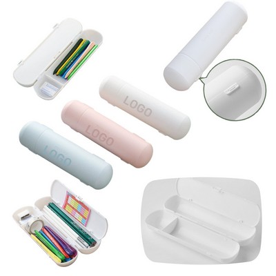 Round Double Layer Plastic Pencil Case