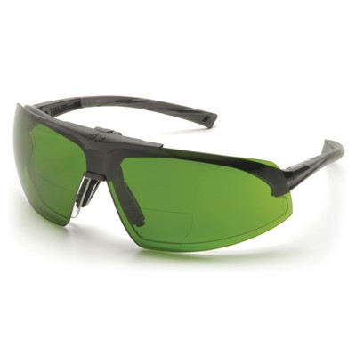 Onix Plus Safety Glasses, Black Frame with Clear H2X Anti-Fog Bottom Lens/IR Filter Flip Top Lens