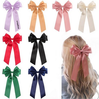 Large Satin Cloth Hair Bow w/Metal Clip