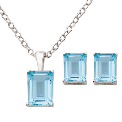 Jilco Inc Blue Topaz Earring & Necklace Set - Emerald Cut