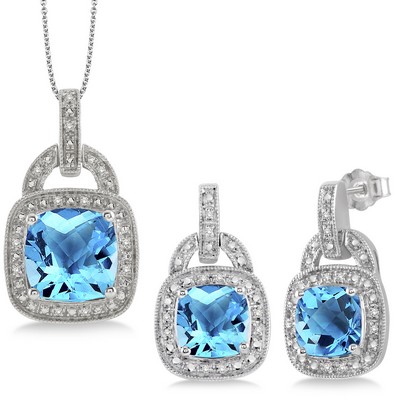 Jilco Inc Blue Topaz Earring And Necklace Set