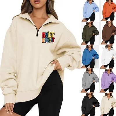Women Quarter Zip Pullover Long Sleeve Tops Sweatshirt