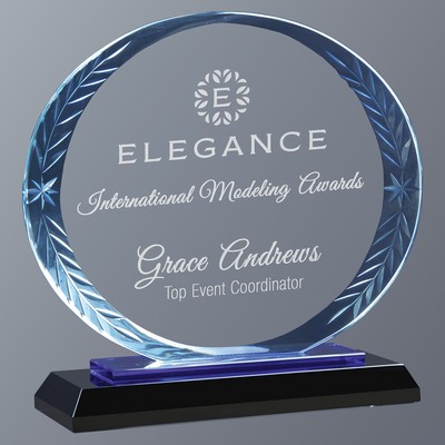 Blue Oval Accent Glass on Black Crystal Base, Small (6-1/4"x 5-3/4"H)