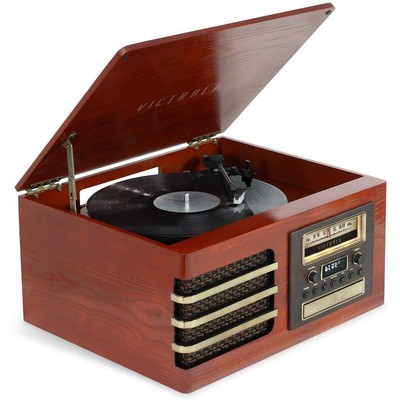 Victrola Wooden Music Center + Improved Stereo Sound Improved Platter (Ellington), Mahogany