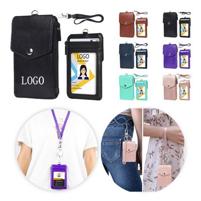PU Leather Card Holder with Lanyard