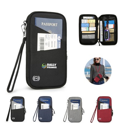 Blocking Travel Passport Wallet With Zipper Wrist Strap