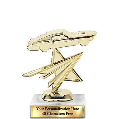 Trophy 7", 2X3 White Marble Base, Mustang Gold Unique