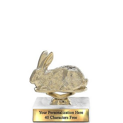 Trophy 7", 2X3 White Marble Base, Rabbit Gold Unique