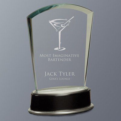 Jade Fan Metro Glass Award on Zinc/Black Piano Finish Base, Medium (5-3/4"x8-3/4")