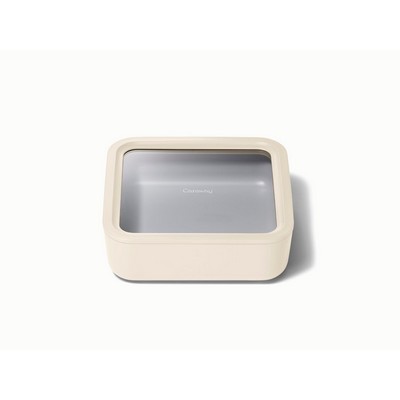 Caraway 10 Cup Glass Food Container Square Shape W/ Lid Cream