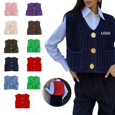 Ladies' V-neck knitted waistcoat