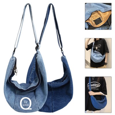 21.6 X 11.4" Denim Large Capacity Chest Shoulder Bag