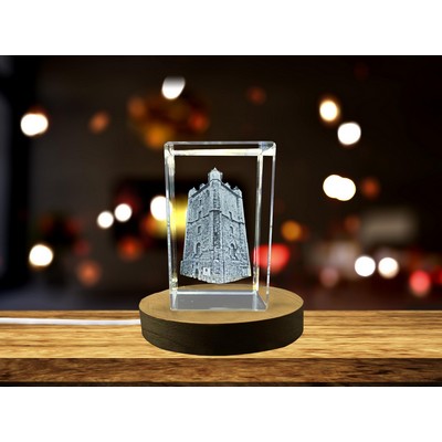 Saint-Riquier Belfry 3D Engraved Crystal Award - Architectural Art Recognition w/LED Base