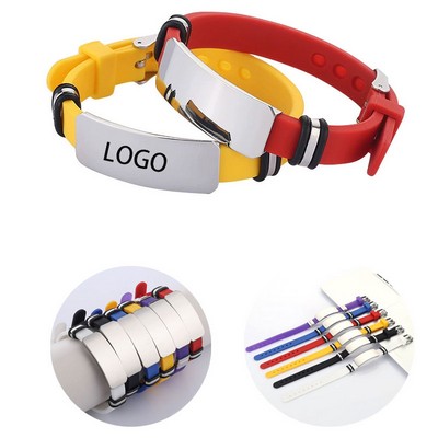 Silicone Wristband Stainless Steel Tag Adjustable Bracelet