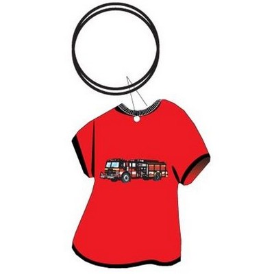 Fire Truck T Shirt Executive Key Chain w/Mirrored Back (4 Square Inch)