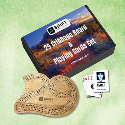 Boxed Cribbage Board & Playing Card Gift Sets - 29 shape wood