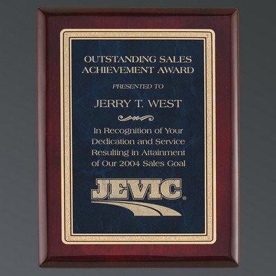 Rosewood Piano Finish Plaque, Sapphire Marble LaserFX® Plate w/Florentine, Small (7"x9")