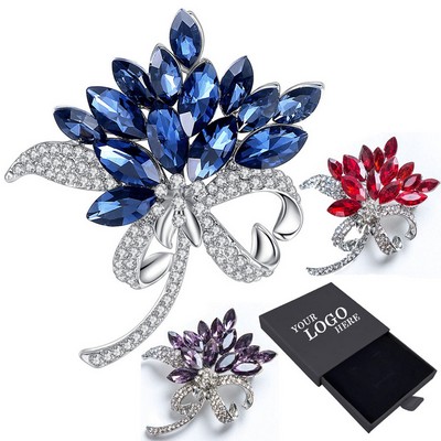 Vintage Crystal Flower Diamond Brooch Pin for Women