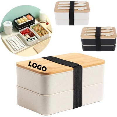 Double Layer Bamboo Lunch Box With Utensils