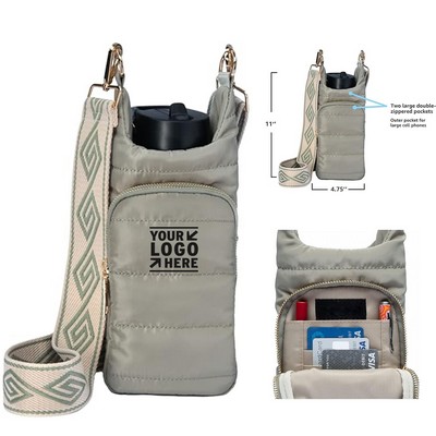 Stylish Puffer Tote Quilted Water Bottle Carrier Crossbody HydroBag