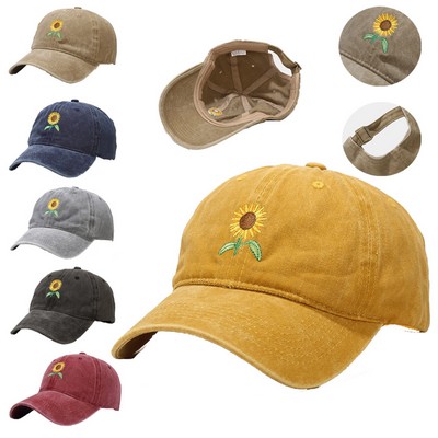 6 Panel Embroidery Baseball Cap Vintage Cotton Washed Hats