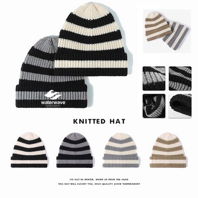 Knitted Cuffed Acrylic Slouchy Ski Beanie Winter Cap