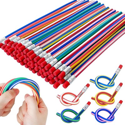 Flexible Colorful Stripe Soft Rubber Bendy Pencils With Erasers