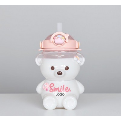 Portable Bear Straw Cup Dual Drinking Plastic Water Bottle