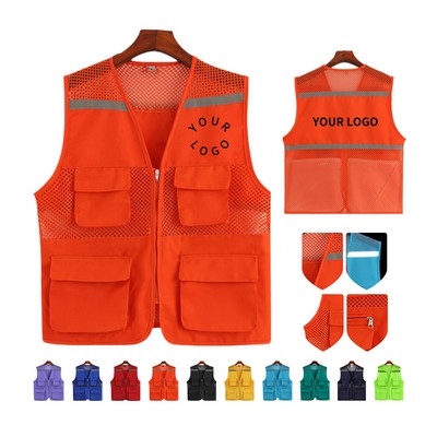 Polyester Safety Vest With Reflective Strip Pocket