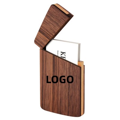 Custom Portable Wooden Business Name Card Case W/Magnetic Closure