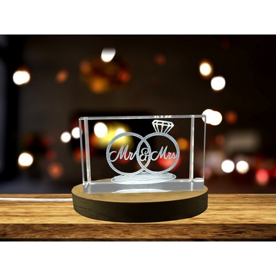 Mr. & Mrs. 3D Engraved Crystal Wedding Keepsake w/LED Base