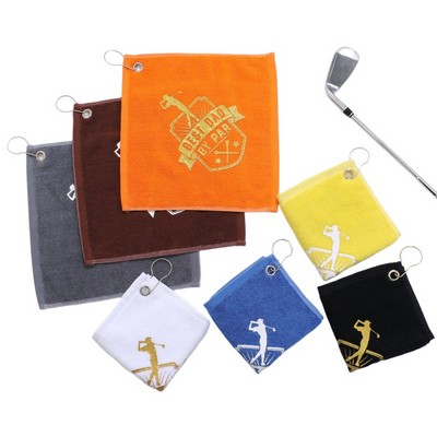12" Premium Cotton Square Golf Towel w/Carabiner