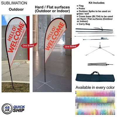 48Hr Quick Ship - 9' Small Tear Drop Flag Kit, Full Color Graphics One Side, Outdoor & Indoor bases